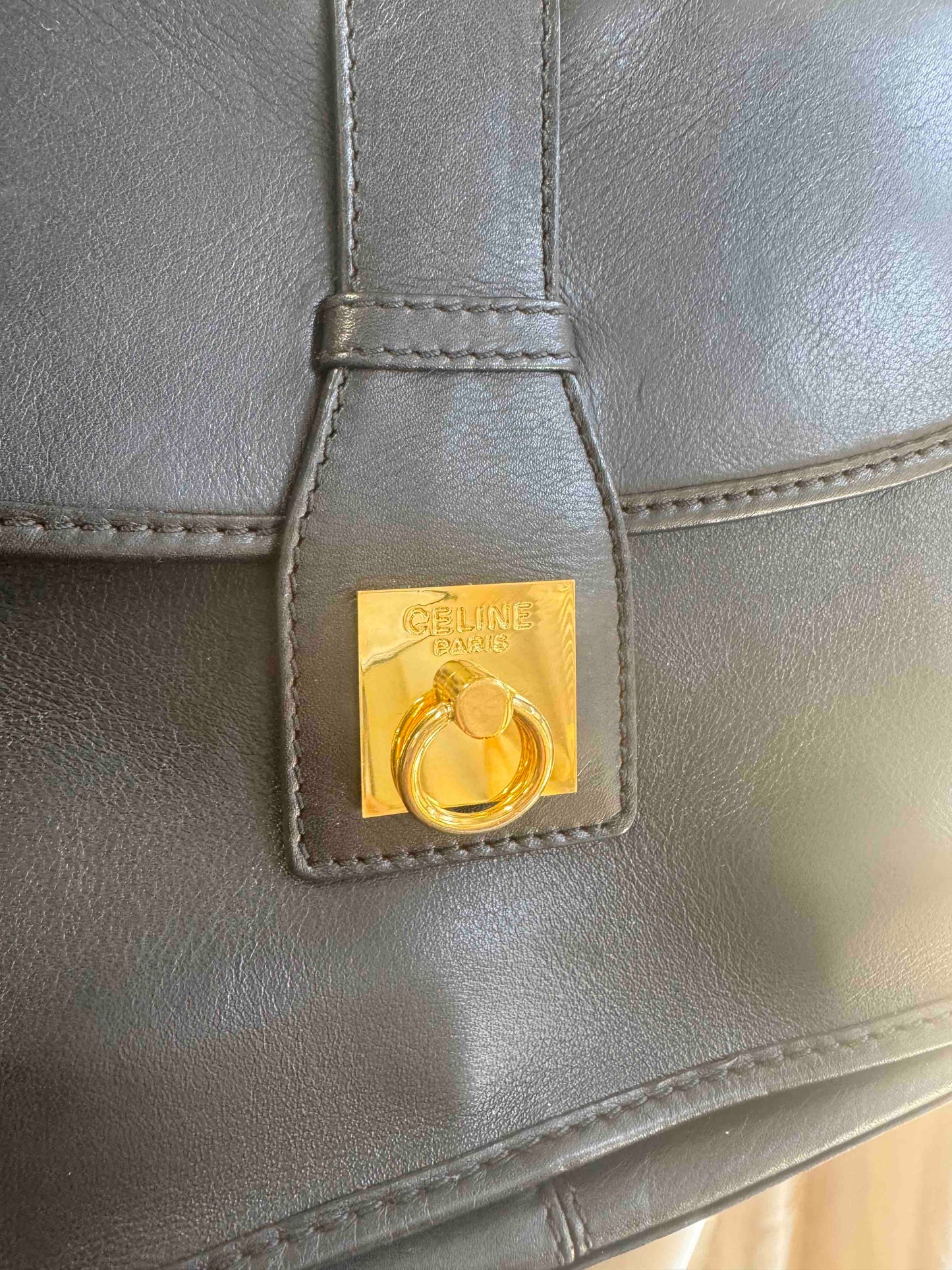 Celine Black Leather Crossbody Bag with Gold Hardware