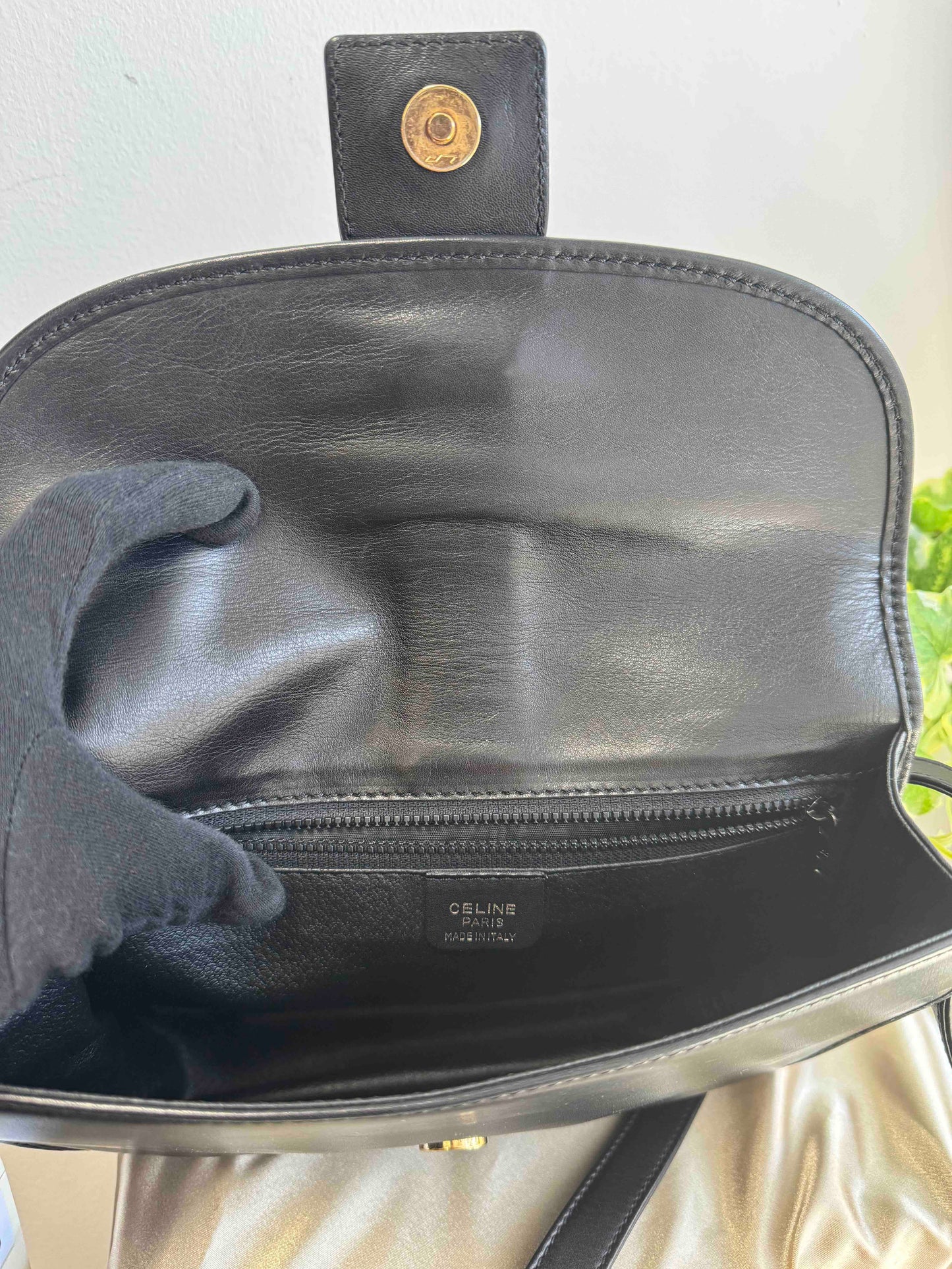 Celine Black Leather Crossbody Bag with Gold Hardware