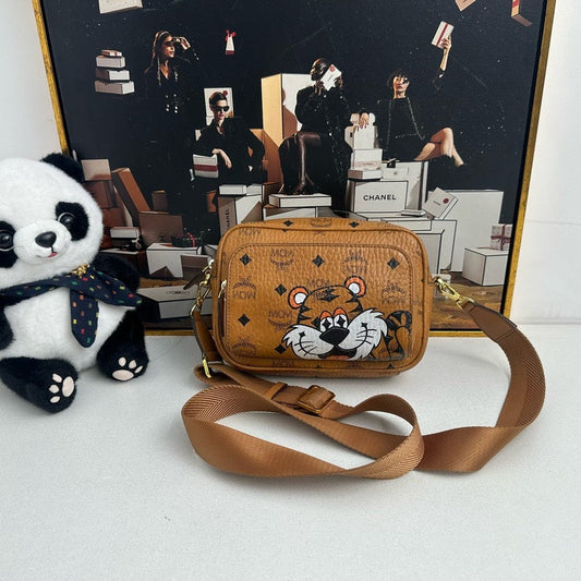 MCM  Tiger Print Cognac Crossbody Bag - Vintage Design with Iconic Logo