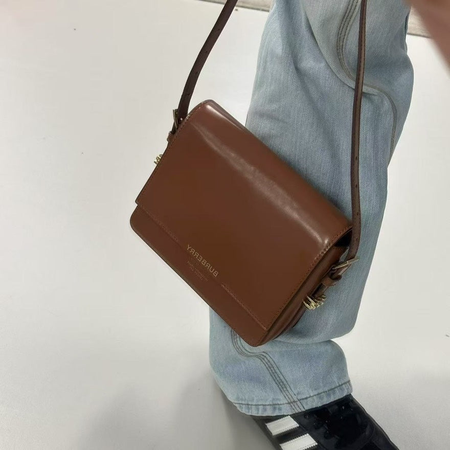 Preloved Burberry Satchel Brown Leather Crossbody Bag