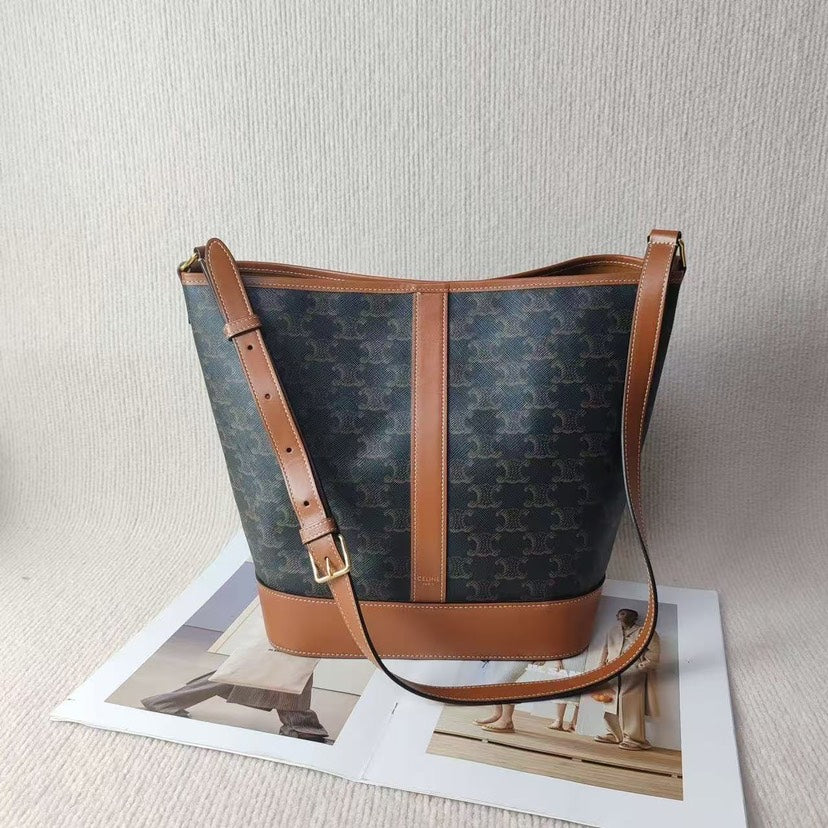 Preloved Celine Bucket Bag H5021805 in Brown Canvas - Classic Crossbody Style