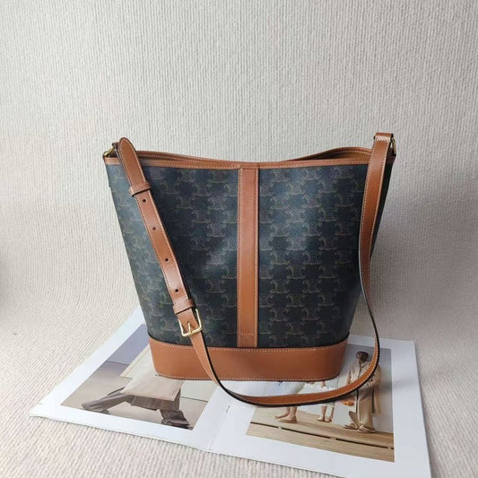 Preloved Celine Bucket Bag H5021805 in Brown Canvas - Classic Crossbody Style