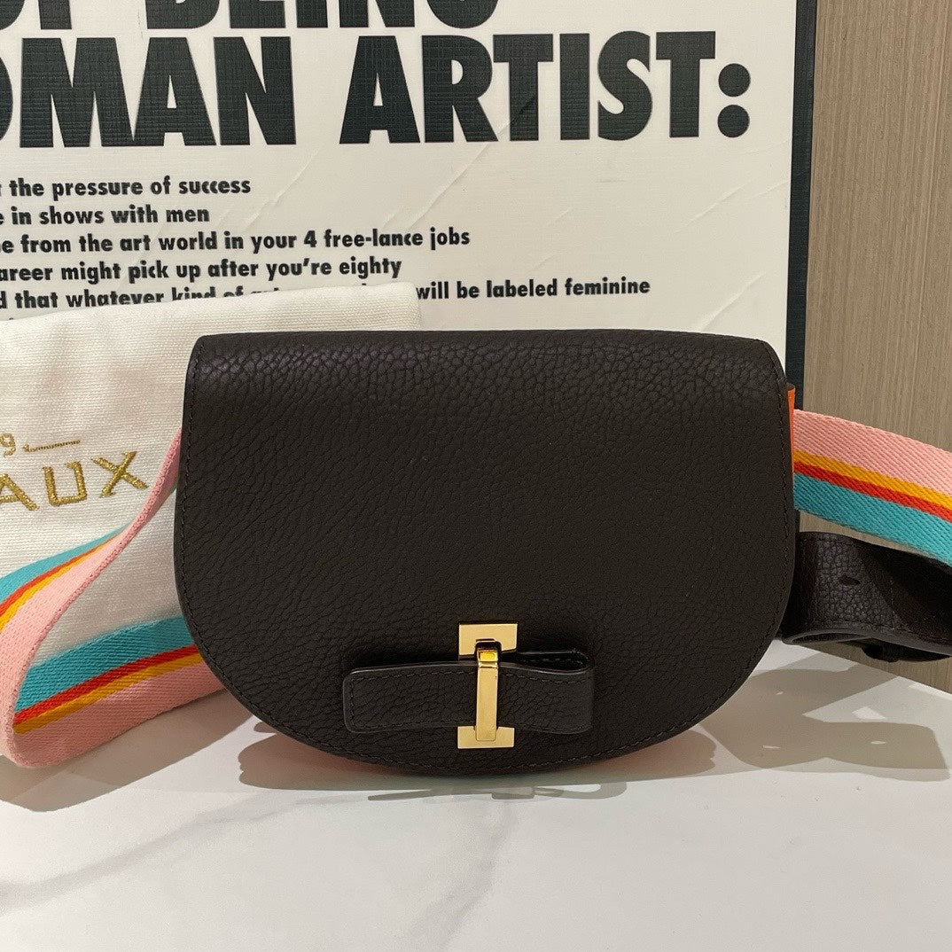 Preloved Delvaux Mutin Saddle Bag Mini Black Leather Crossbody Bag #13702