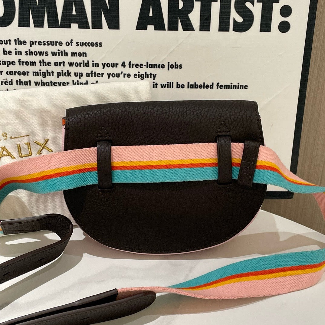 Preloved Delvaux Mutin Saddle Bag Mini Black Leather Crossbody Bag #13702