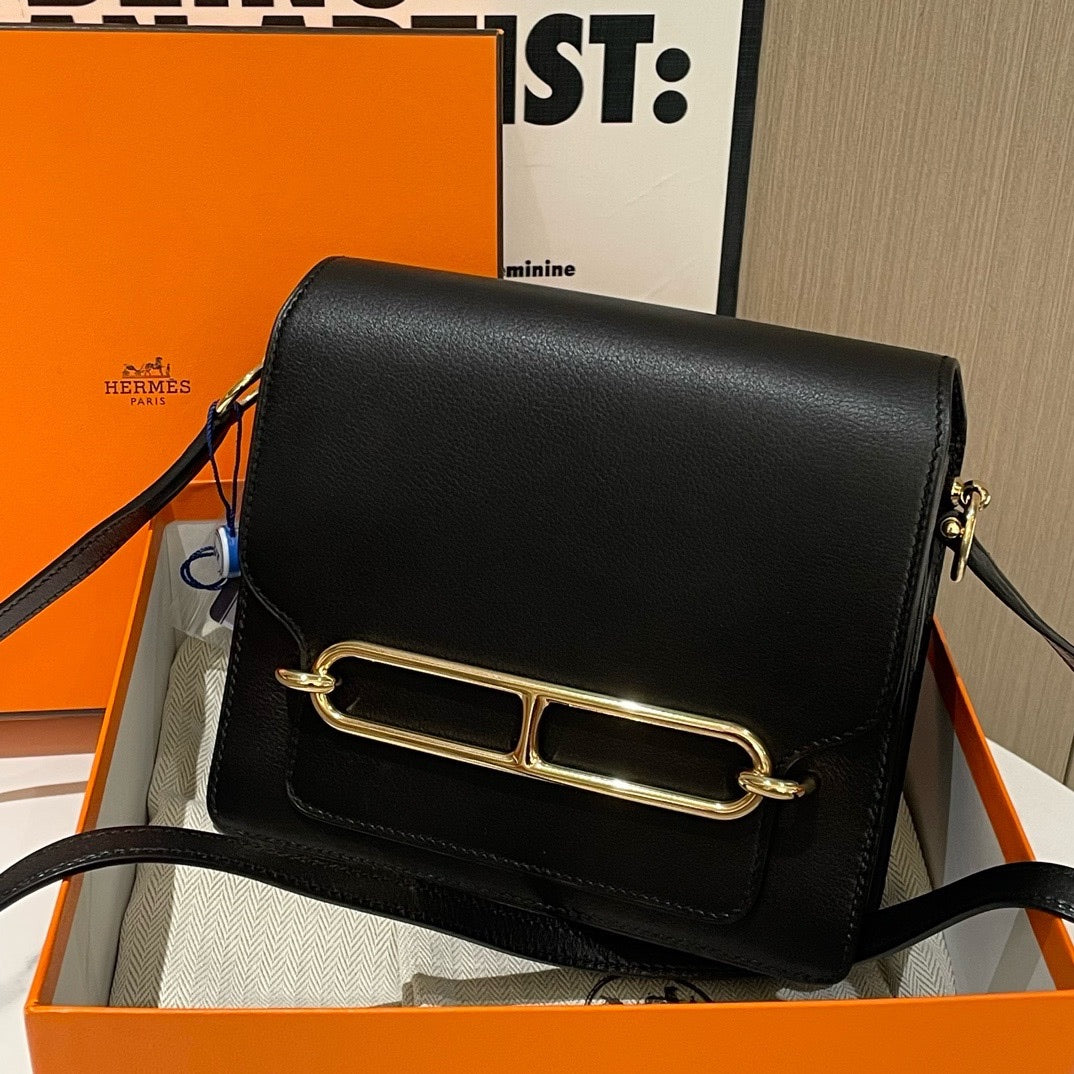 Preloved Hermes Roulis Mini Evergrain Leather Black Crossbody Bag (2019) #13556