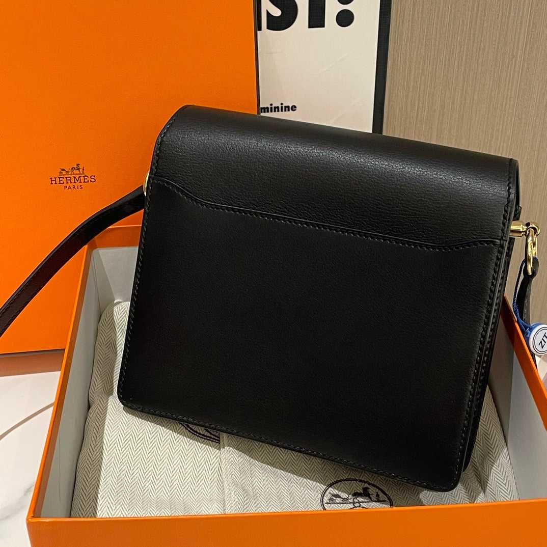 Preloved Hermes Roulis Mini Evergrain Leather Black Crossbody Bag (2019) #13556