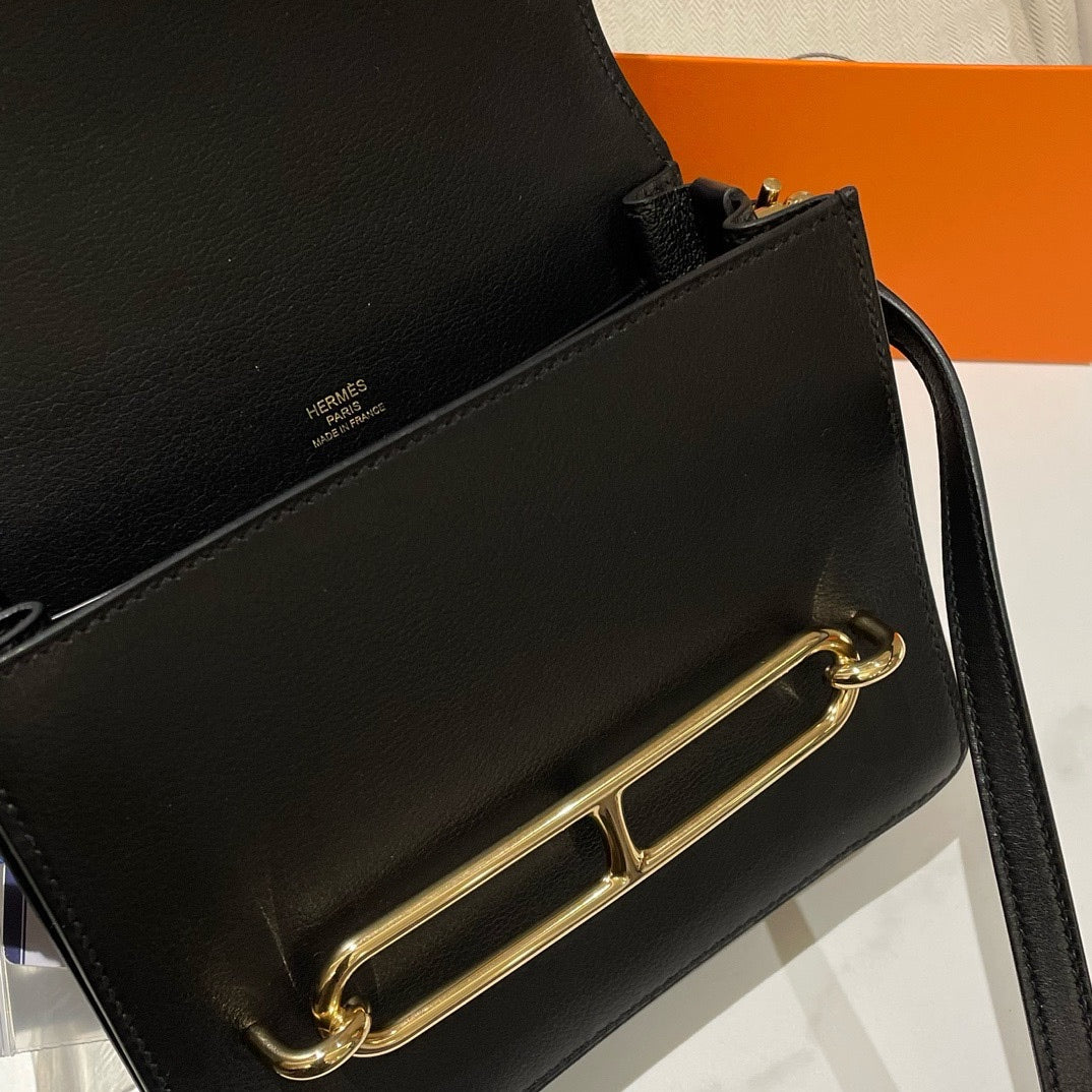Preloved Hermes Roulis Mini Evergrain Leather Black Crossbody Bag (2019) #13556