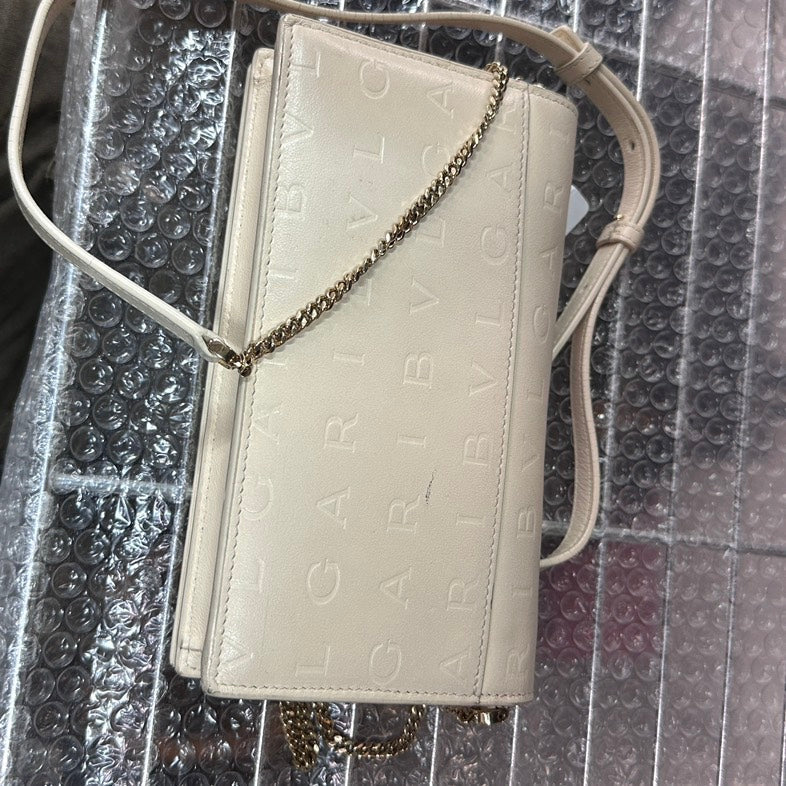 Bvlgari Embossed Beige Leather Crossbody Bag