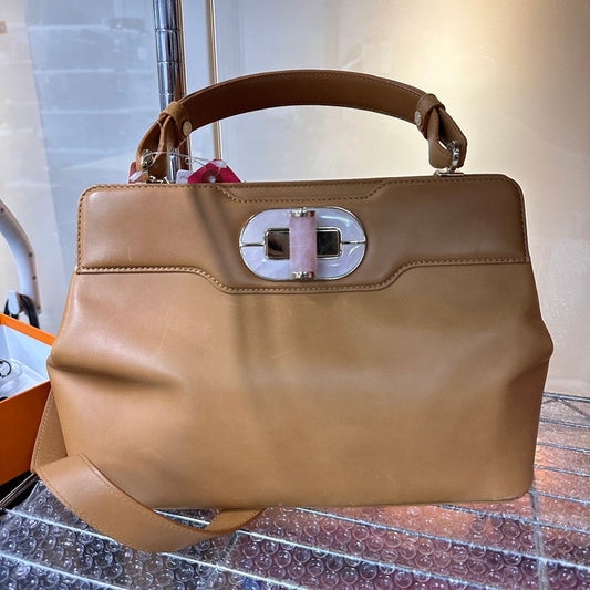 Bvlgari 2ways Leather Tan Crossbody Bag Medium