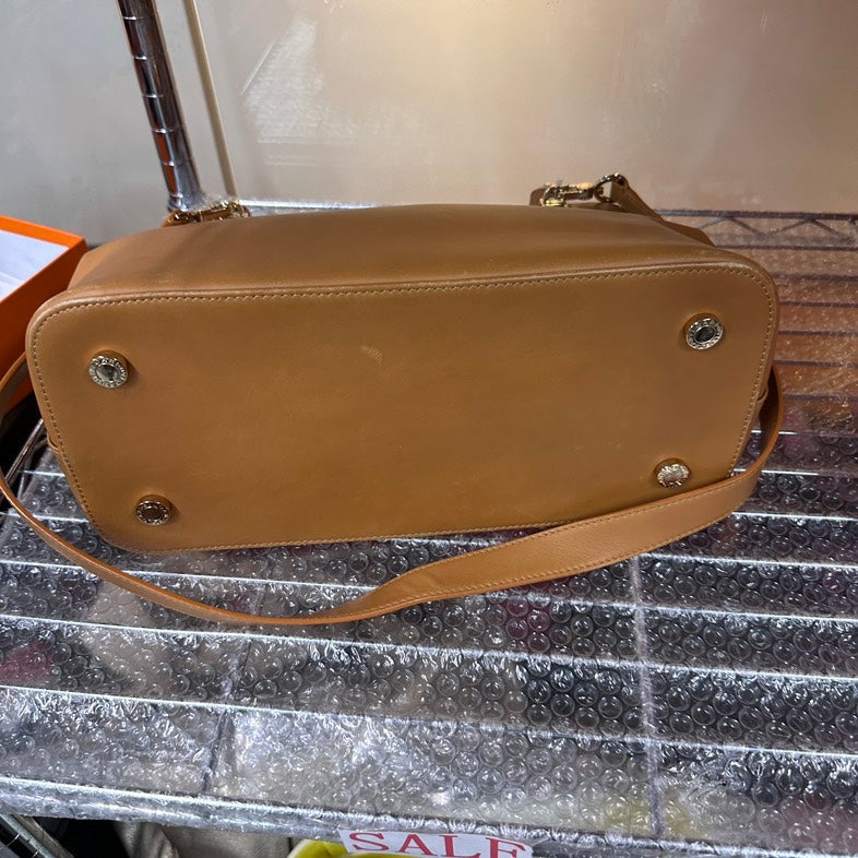 Bvlgari 2ways Leather Tan Crossbody Bag Medium