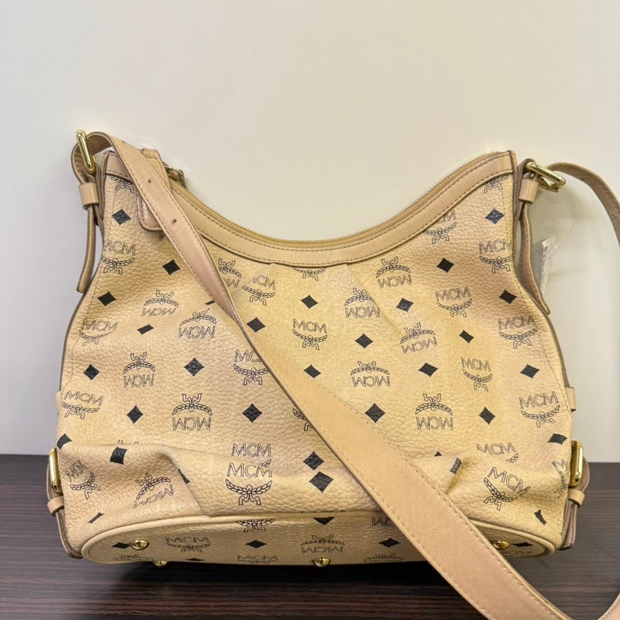 MCM Preloved Leather Crossbody Bag LB109901 Beige with Monogram Pattern