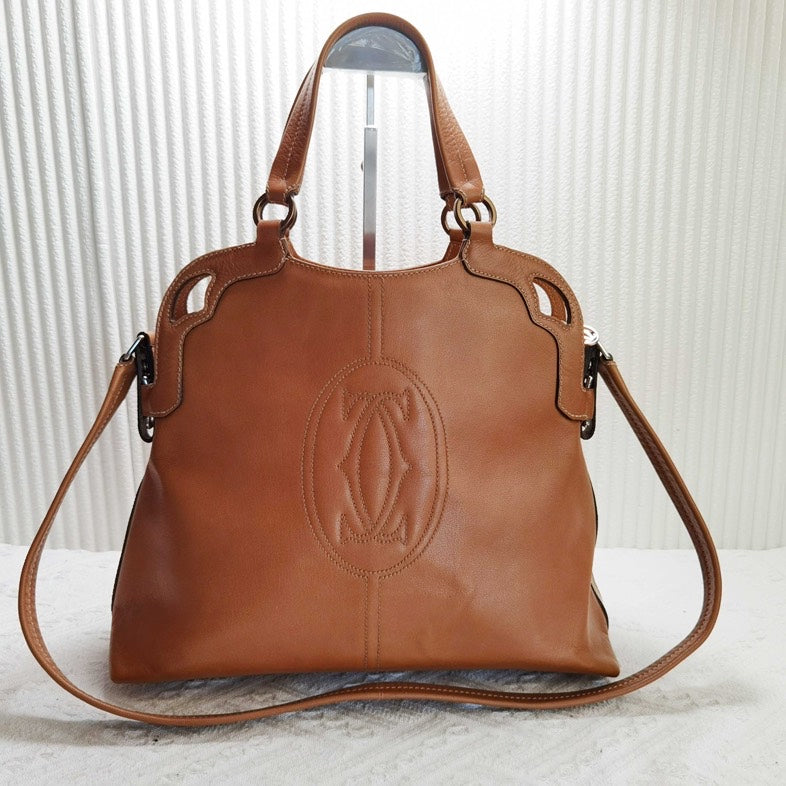 Preloved Cartier Two Ways Bag 12334609 in Tan Leather - Shoulder & Crossbody