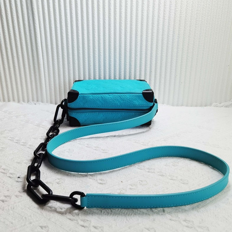 Louis Vuitton Mini Soft Trunk Bag in Turquoise Leather Crossbody Preloved