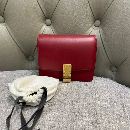 Celine Box Mini Red Leather Crossbody Bag