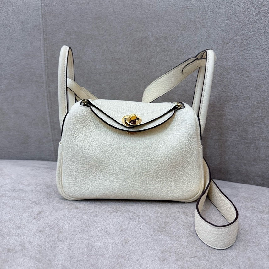 Preloved Hermes Mini Lindy White Leather Crossbody Bag
