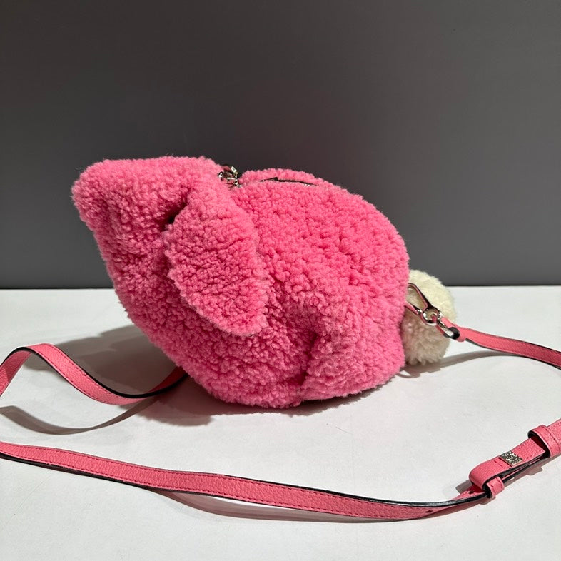 Preloved Loewe Bunny Crossbody Bag Pink Shearling