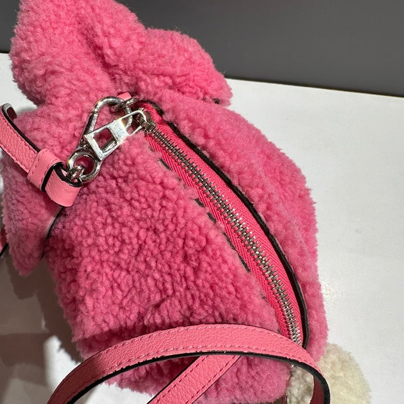 Preloved Loewe Bunny Crossbody Bag Pink Shearling