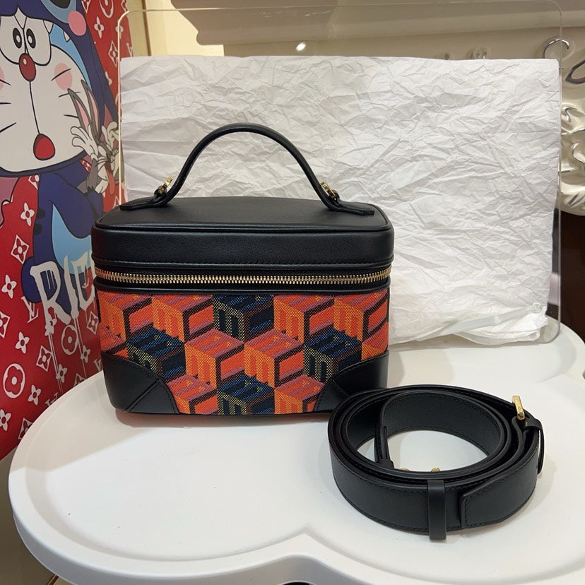 Preloved MCM Cube Box Bag Multicolor Canvas Crossbody