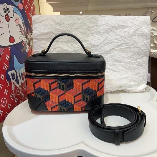 Preloved MCM Cube Box Bag Multicolor Canvas Crossbody