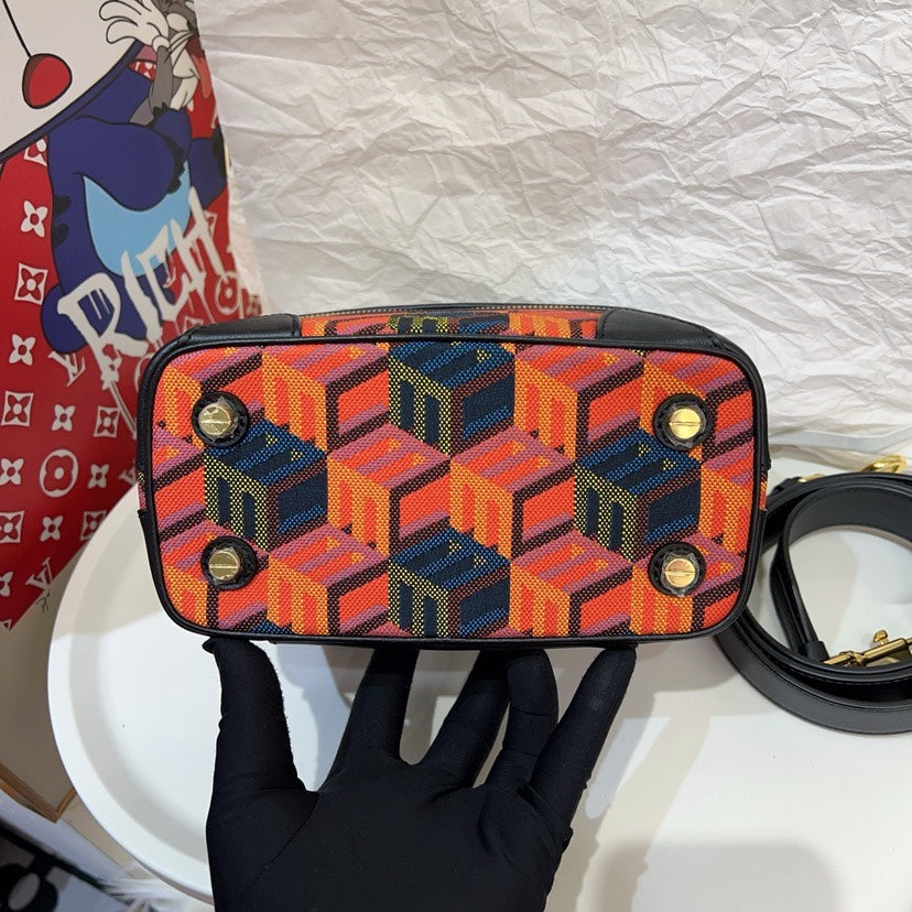 Preloved MCM Cube Box Bag Multicolor Canvas Crossbody