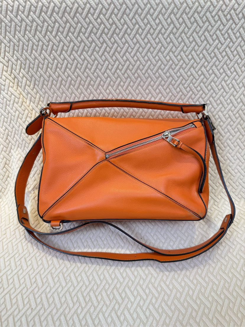Preloved Loewe Puzzle Bag Orange Leather Crossbody