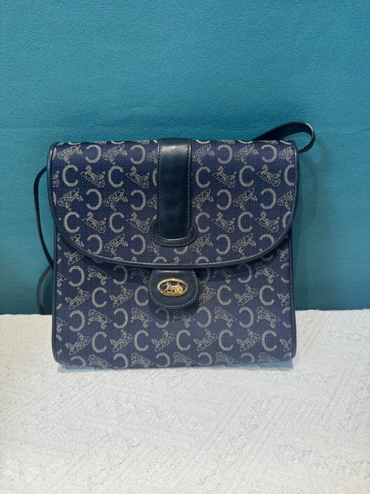 Preloved Celine Macadam Pattern Navy Blue Crossbody Bag