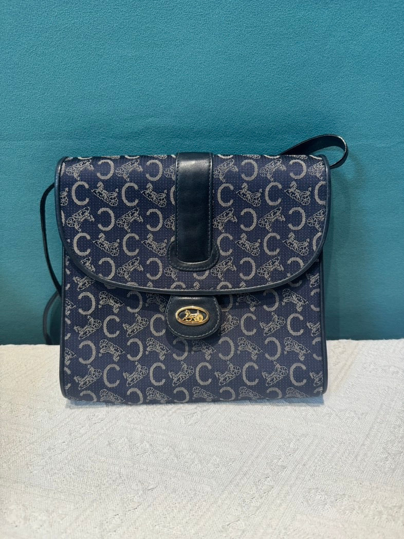 Preloved Celine Macadam Pattern Navy Blue Crossbody Bag