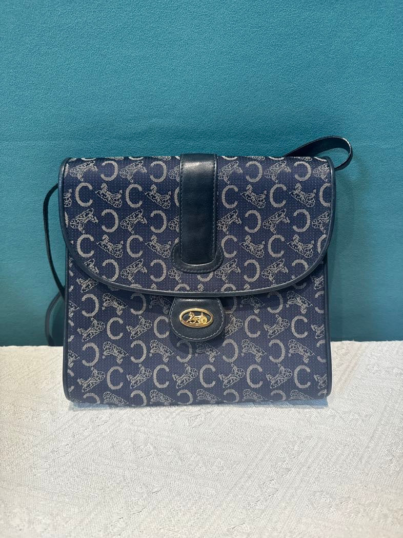 Preloved Celine Macadam Pattern Navy Blue Crossbody Bag