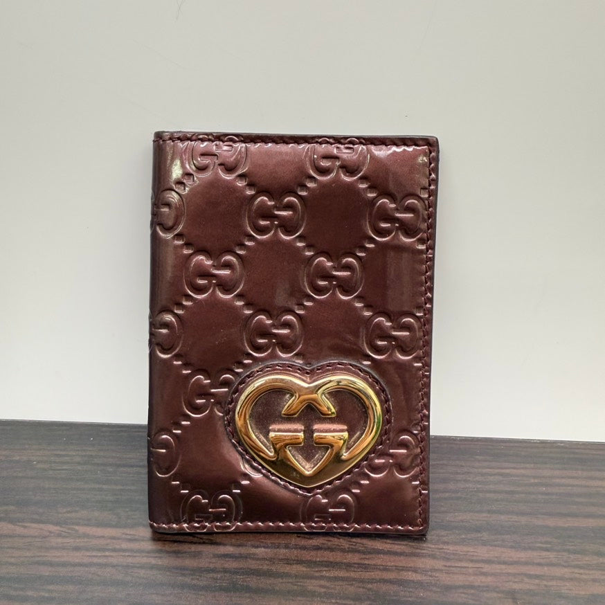 Gucci GG Heart Card Case N Burgundy Leather Card Holder