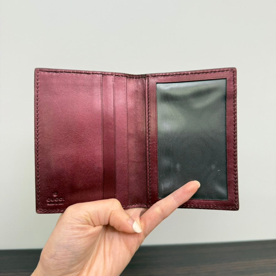 Gucci GG Heart Card Case N Burgundy Leather Card Holder