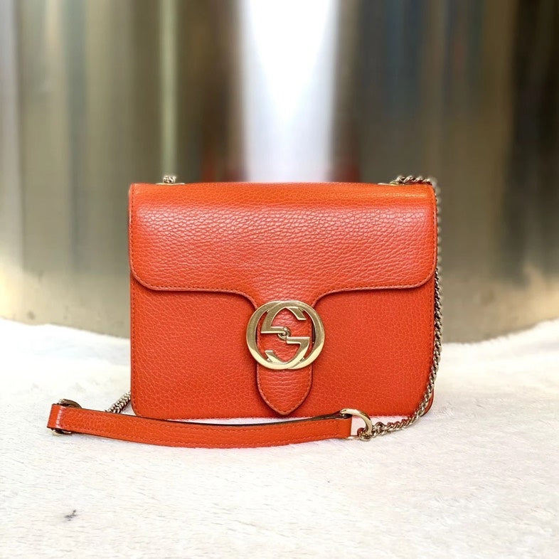 Gucci Chain Bag  in Orange Leather - Crossbody
