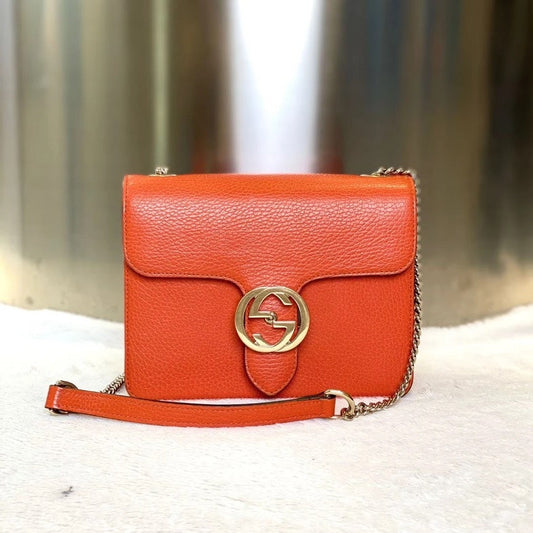 Gucci Chain Bag  in Orange Leather - Crossbody