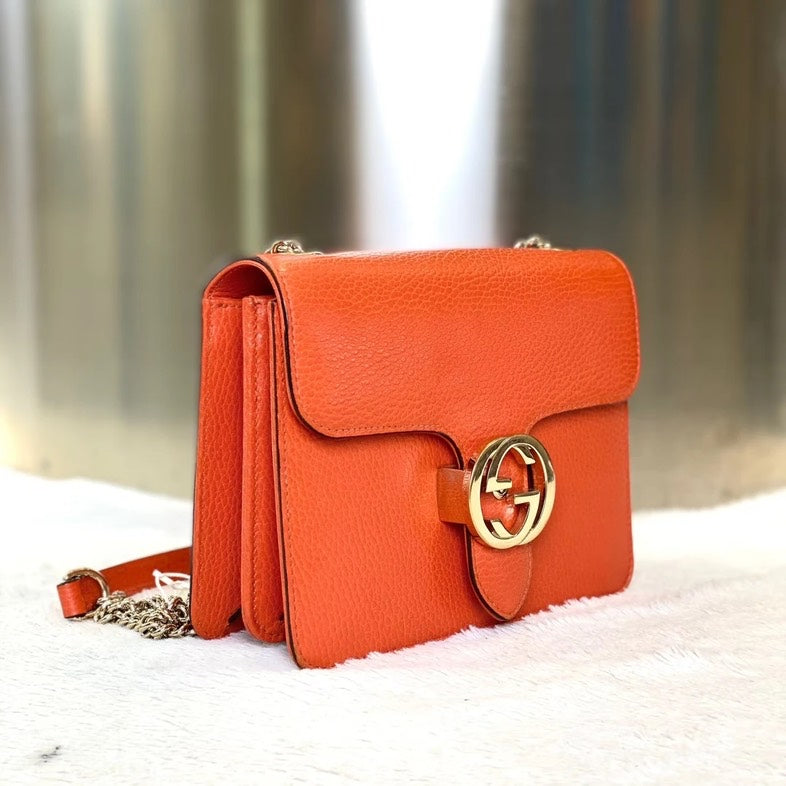 Gucci Chain Bag  in Orange Leather - Crossbody