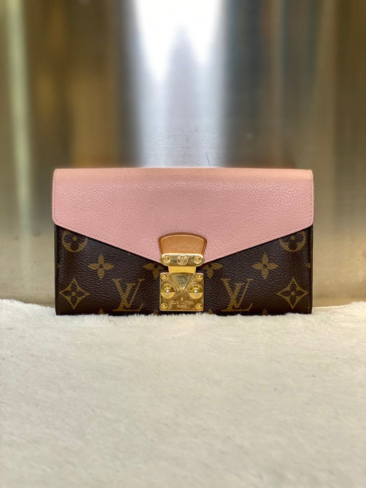 Preloved Louis Vuitton Pallas Pink Monogram Wallet with Chain Crossbody Bag