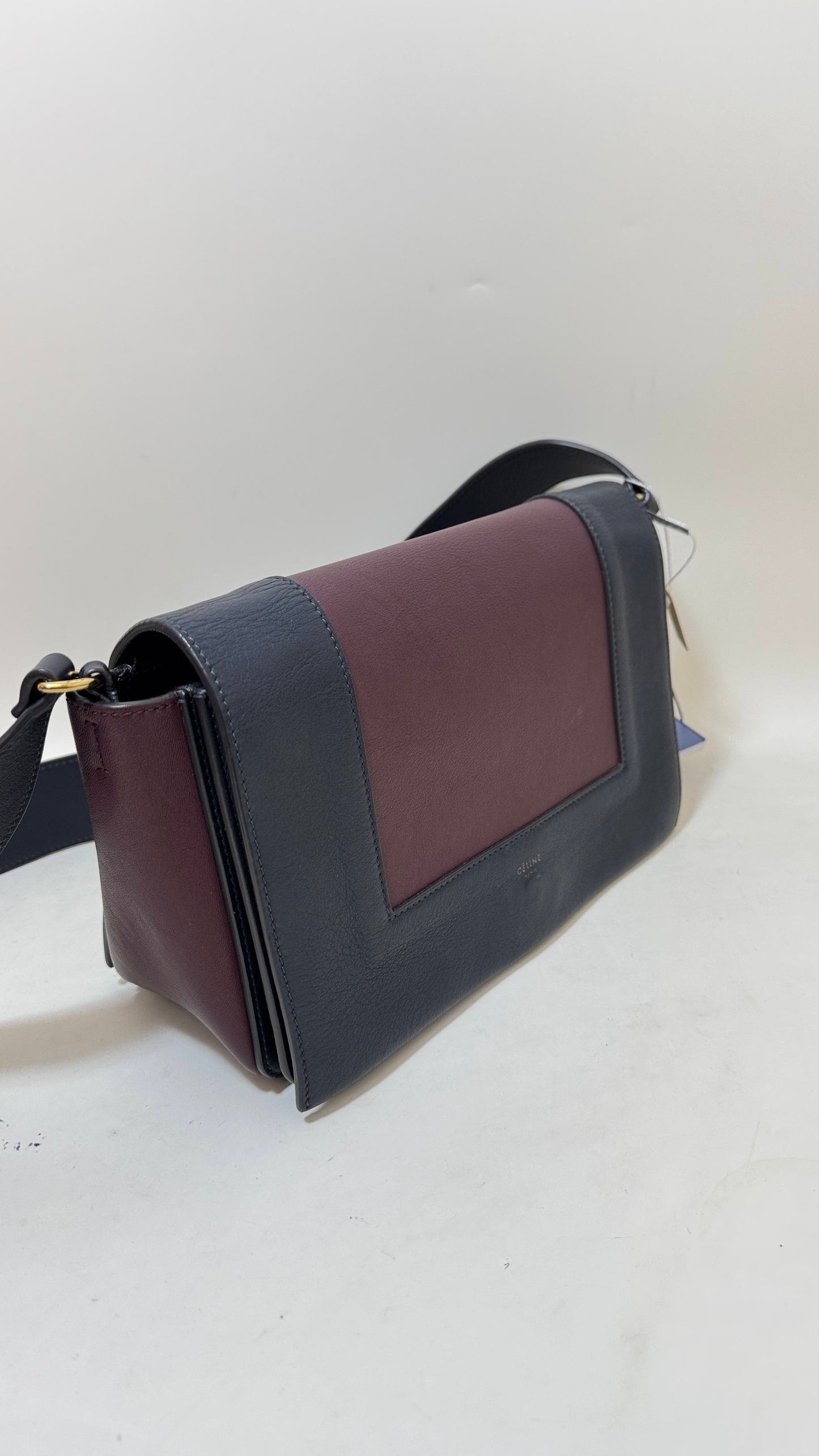Celine Burgundy and Black Leather Crossbody Bag