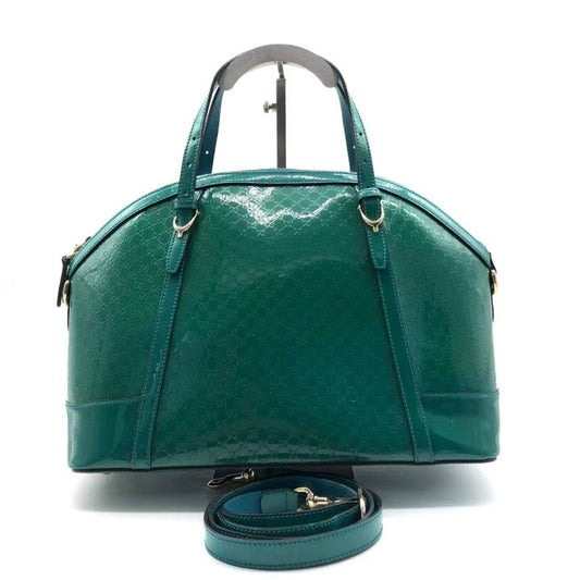 Gucci Patent Leather Two-Way Bag Green Satchel fj
