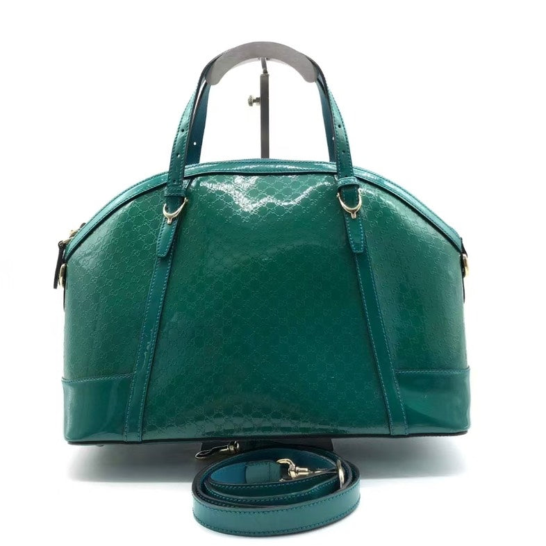 Gucci Patent Leather Two-Way Bag Green Satchel fj