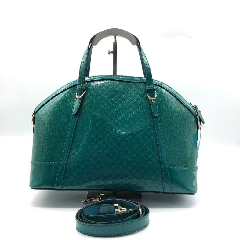 Gucci Patent Leather Two-Way Bag Green Satchel fj