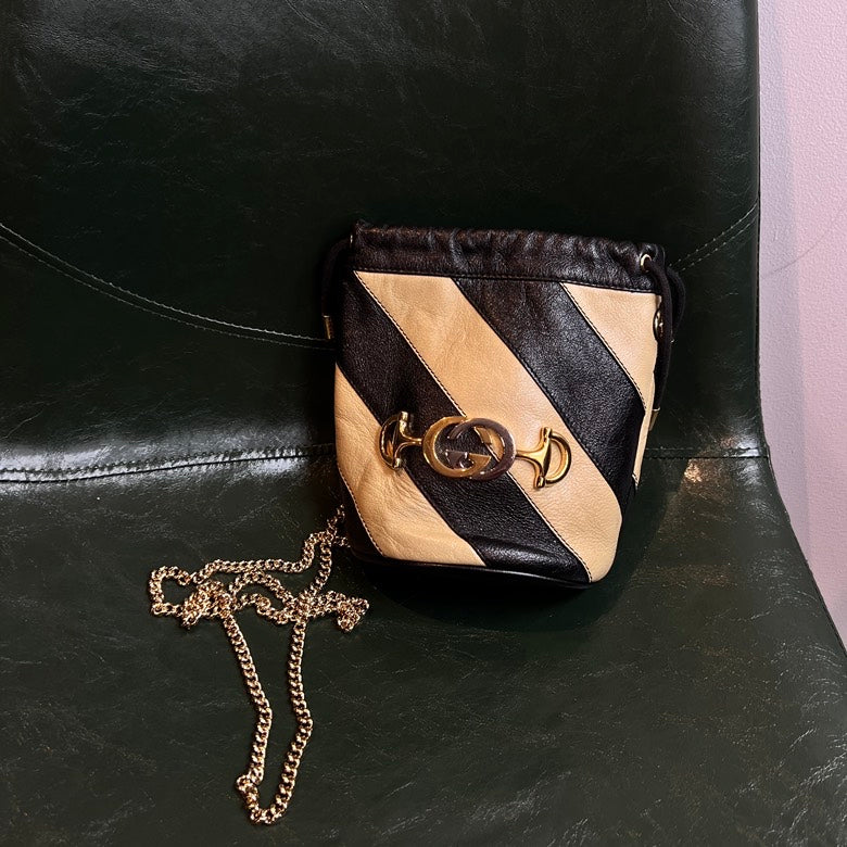 Gucci Black and Beige Leather Chain Shoulder Bag AF