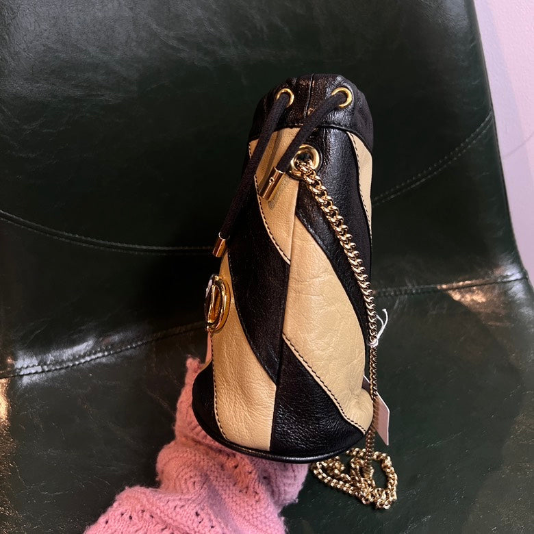Gucci Black and Beige Leather Chain Shoulder Bag AF