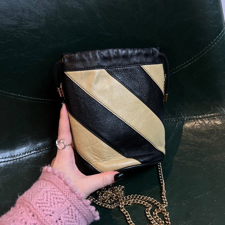 Gucci Black and Beige Leather Chain Shoulder Bag AF