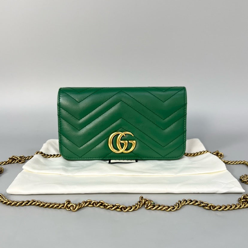 Preloved Gucci Marmont WOC Green Leather Crossbody Bag XJ10779