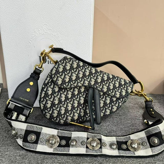 Preloved Dior Oblique Saddle Bag Navy Blue Crossbody