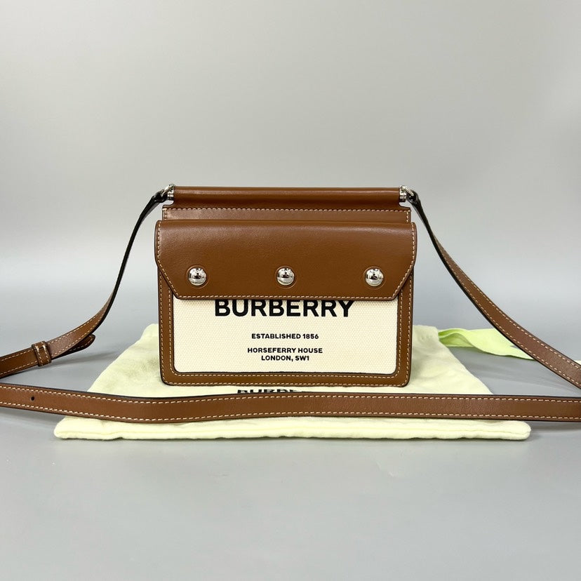 Preloved Burberry Horseferry Mini 19×15CM Canvas & Leather Crossbody Bag Brown XJ10932