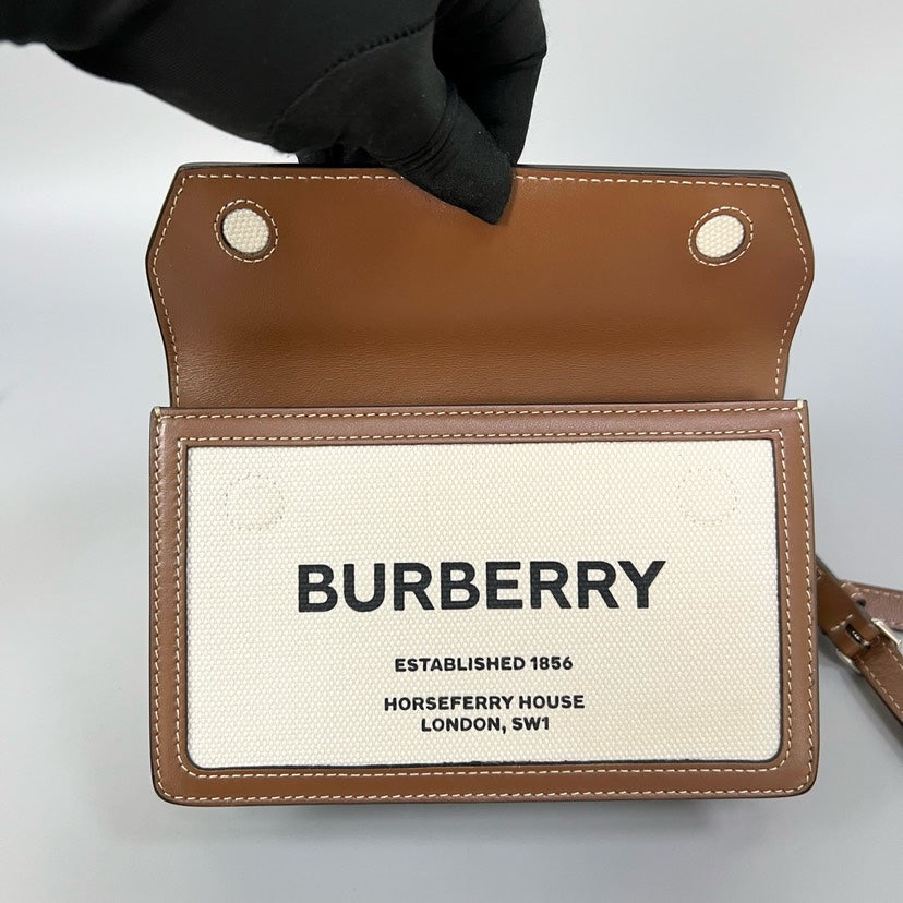 Preloved Burberry Horseferry Mini 19×15CM Canvas & Leather Crossbody Bag Brown XJ10932