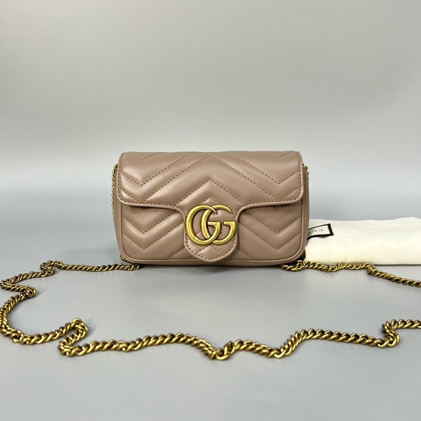 Preloved Gucci Marmont Super Mini Crossbody Bag in Beige Leather XJ10939