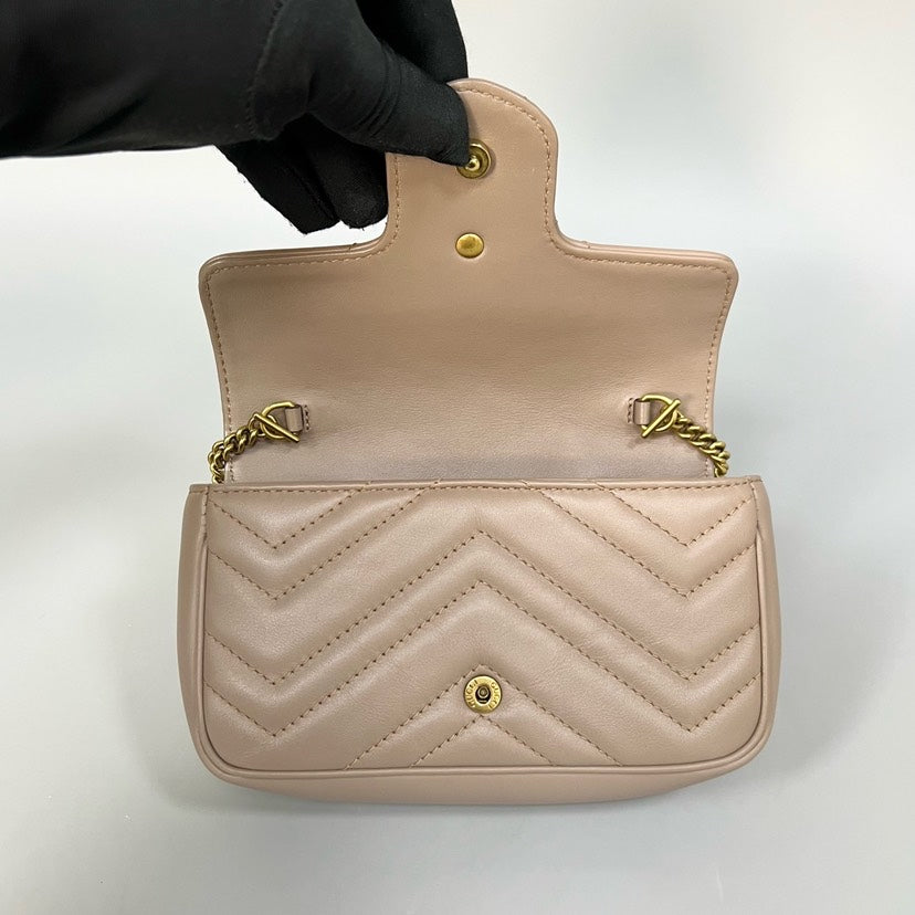 Preloved Gucci Marmont Super Mini Crossbody Bag in Beige Leather XJ10939