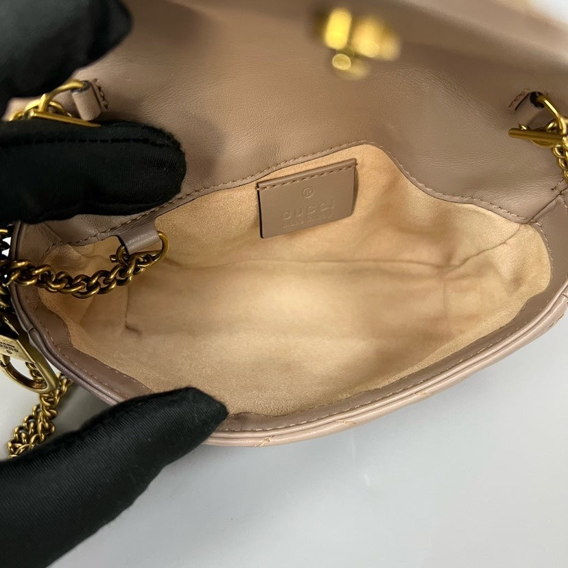 Preloved Gucci Marmont Super Mini Crossbody Bag in Beige Leather XJ10939