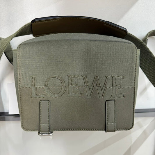 Preloved Loewe Canvas Leather Camera Crossbody UIQS in Olive Green Crossbody Bag