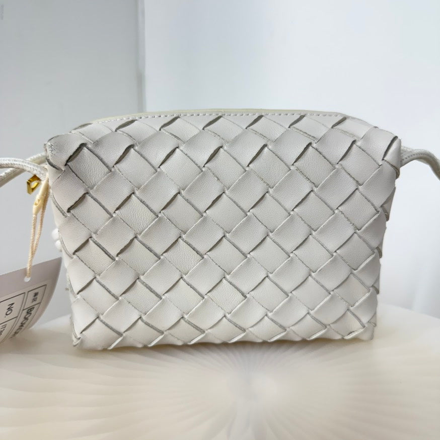 Bottega Woven Leather Crossbody QPDC in White